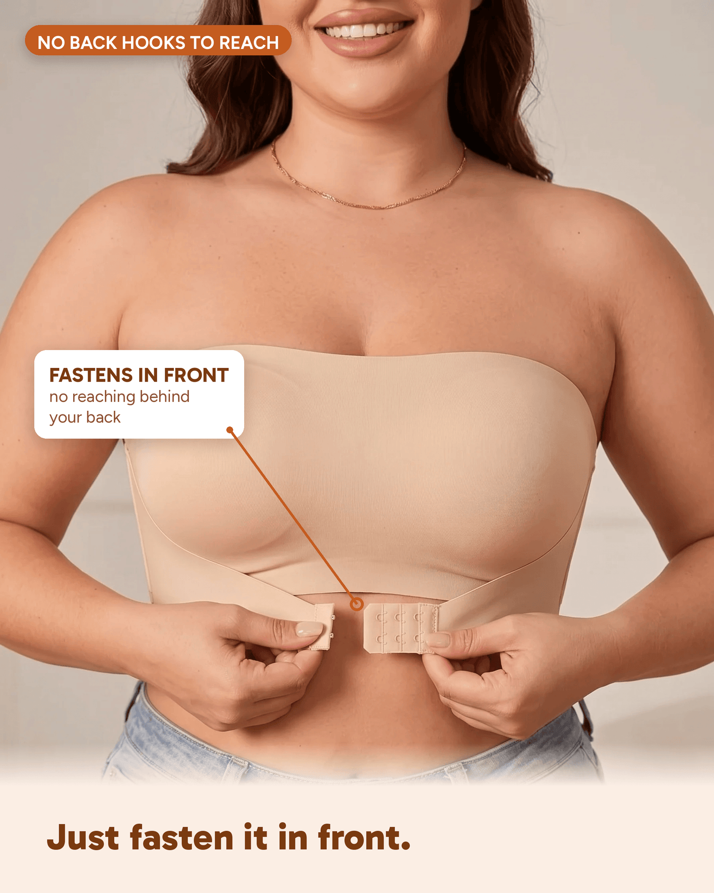 Front-Closing Strapless Bra — Smooth, Bare Back